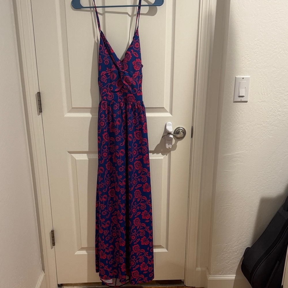 Chic Navy and Fuchsia Paisley Maxi Dress